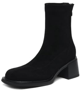 Generico Stivaletti Donna Punta Tonda Tacco Largo Zip Posteriore Elasticizzati Tomaia Morbida Soletta Imbottita Confortevoli Antiscivolo Resistente Casual Ufficio,Nero,34 EU