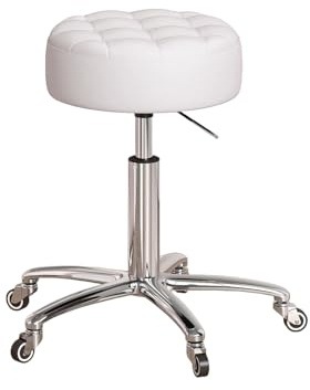 Arbetspall med Hjul Verkstad Höjdjusterbar 41-55 cm Ergonomisk Rund Rullpall Tjock Sittdyna Vridbar Pall för Kosmetiska Studior Frisörsalonger Kontor(White)