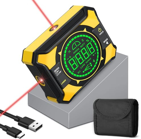 YGiTK Angolometro digitale magnetico con doppio laser (classe di livello 2, uscita < 5 mW), tipo C, ricaricabile, 3 in 1, cercatore angolare digitale a LED ± 0,1°, ad alta precisione per lavorazione