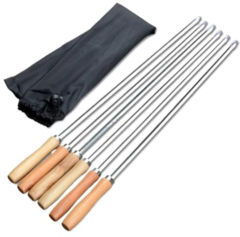 Spiedini Con Manici In Legno 6 pz Spiedini 50 cm Tipo V Manico Lungo Shish Kebab Barbecue Grill Bastone Forchetta In Legno Acciaio Inossidabile All'aperto