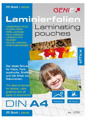 Genie 10781 Laminierfolien (glasklar; 80 Mikron; Formate bis zu DIN A4; geeignet für alle HeiÃŸlaminiergeräte) 25er Pack