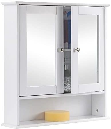 Taylor & Brown Maine White Double Mirrored Door Bathroom Cabinet with Storage Shelf Bathroom Home Furniture Decorative Stylish Design