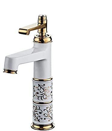 MTYLX Water-Tap,Sink Tap Bathroom Sink Tap Kitchen Sink Tap Basin Faucets Brass Electroplate Rose Gold Bathroom Sink Faucet Geramic Single Handle Hole Deck Mount Mixer Water Tap,A,White Paint Medium