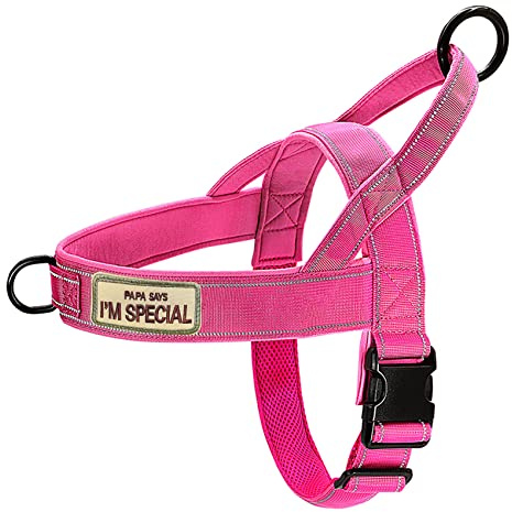 QIFBYFB No Pull Dog Harness Pink for Small Medium Large Sized Dog, Reflective Escape Proof Adjustable Dog Harnesses with 2 Patch, S