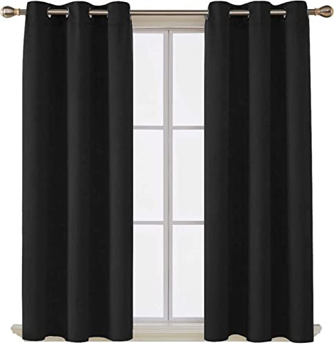 AR Ware Black Blackout Curtains - 2 Panels Drapes Eyelet Thermal Curtains for Living Room and Bedroom - Energy Saving - Soundproof lightweight curtains (46 x 72 inches)
