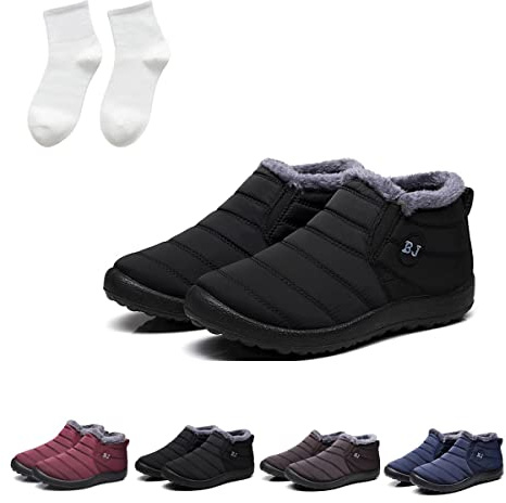Boojoy Winter Boots, Stivali da neve invernali Boojoy per donna e uomo, Stivaletti piatti antiscivolo con fodera in pelliccia (37EU, Black)