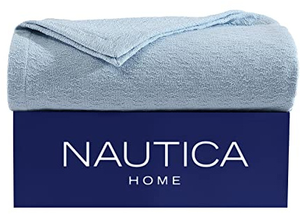 Nautica - Queen Blanket, Cotton Woven Bedding for Year Round Use, Medium-Weight Bed Blanket, Oeko-Tex Certified (Ripple Cove Blue)