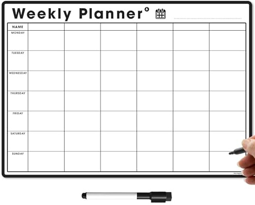 TMS - Planificador semanal magnético para nevera, fabricado en el Reino Unido, pizarra blanca, tablero de notas, calendario u organizador para planificación del trabajo o la familia (seis columnas
