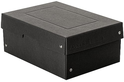 Falken - Ref. 22001720000F - PureBox - 1 förvaringslåda med lock - presentförpackning - ingen plast - A5-format - höjd 100 mm - utskuret handtag - band - Färg svart