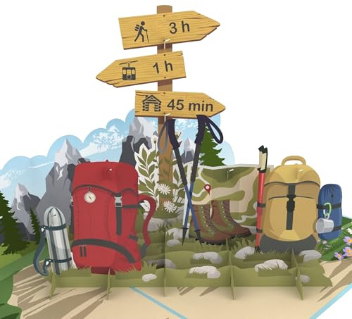 MOKIO® Tarjeta Pop-Up – Senderismo/Escalada – Tarjeta regalo 3D para un cumpleaños, Tarjeta de felicitación emergente para viaje a la montaña
