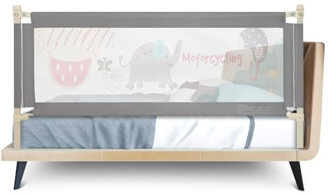 COSTWAY Bed Rail, Vertical Lifting Baby Beds Guard with Double Safety Lock & Adjustable Height, Anti-Fall Protection Mesh Guardrail for Toddlers Kids