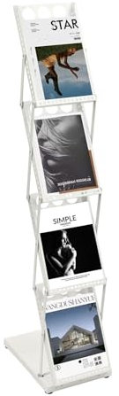 TAPMING Prospektständer Faltbar A4 Katalogständer 4 Etagen Regal Weiß mit Bodenprospektständer Flyerständer Zeitschriftenständer Faltprospektständer