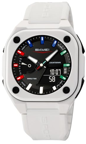 CARLIEN Multifunctional Waterproof Sports Watch, Military Style, Outdoor Sport, 50M Waterproof, Luminous Day Calendar Timer (White)