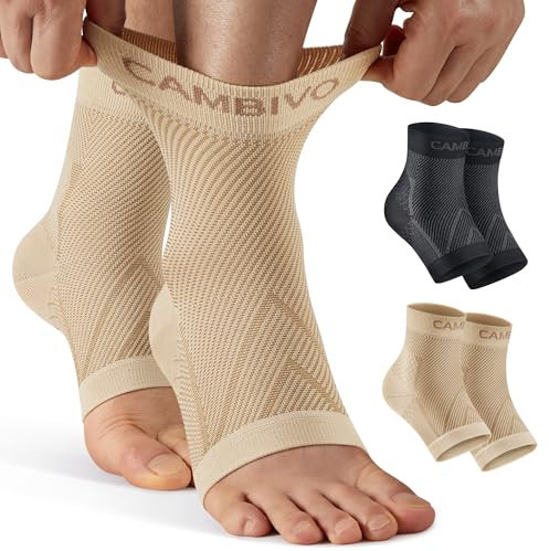 CAMBIVO Sprunggelenkbandage 2 Pack Links & Rechts, Knöchelbandage 15-20 mmHg Kompressionsstrümpfe ohne Toe für Schmerzlinderung, Tägliche Aktivitäten & Unterstützung