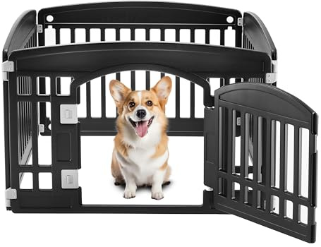 Simple Deluxe Dog Playpen, 24 Exercise 4-Panel Pet Playpen with Door, Safe and Secure, Folding and Portable Puppy Playpen for Puppies and Small Dogs, Black