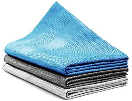 Kemes Streifenfreie Putztücher Fenster Mikrofasertücher | NUR MIT Wasser | Microfasertücher ohne Putzmittel Fenstertücher Glastücher Reinigungstücher schlierenfrei ohne Streifen (Blau/Grau/Hellgrau)