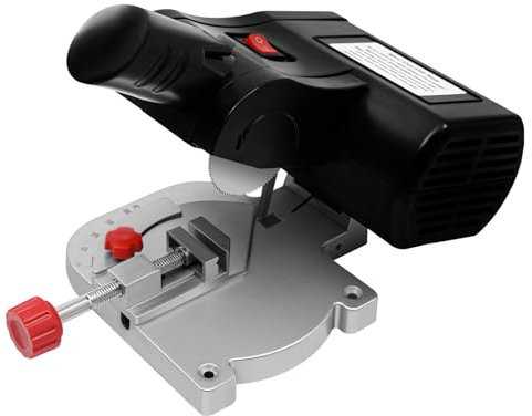 POTYYH Mini sierra de inglete, 90 W, sierra ingletadora de acero, sierra circular con herramienta de tensión, 6000 rpm, ángulo de corte ajustable 0-45°, para madera y metal