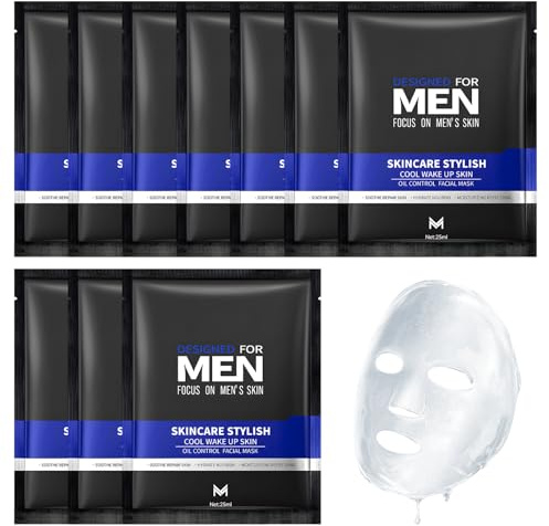 10 piezas Mascarilla facial para hombre Hidrata Regula la producción de sebo Limpia la profundidad de los poros y refresca la piel adecuada para todos los tipos de piel, 25 g/paño