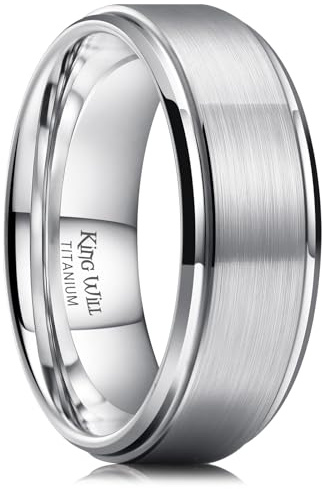 King Will Sliver Gold Black Titanium Wedding Ring for Men Women-8mm Width Wedding Band Brushed Finished Engagement Ring Stepped Edge Design Comfort Fit