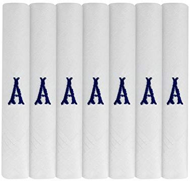 Surf the Shop 7 Pack Of Mens Initial Embroidered White Handkerchiefs With Satin Border, Various Letters