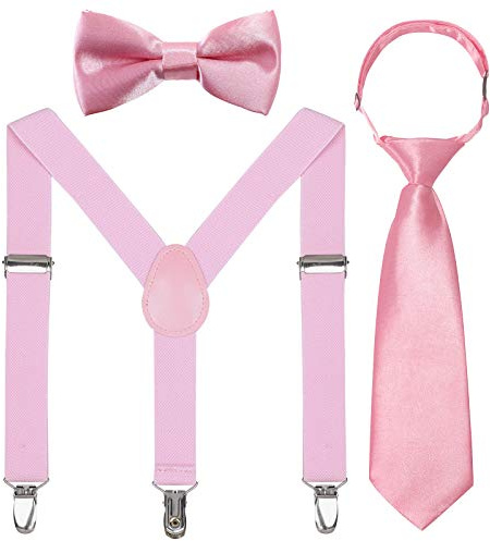 Kajeer Kids Suspender Bowtie Necktie Sets - Adjustable Elastic Classic Accessory Sets for 6 Months to 13 Year Old Boys & Girls (Pink, 31.5 Inches (Fit 6 Years to 13 Years))