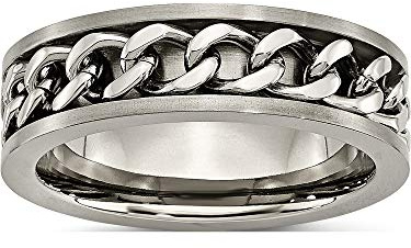 Jewelry By Sweet Pea Titanium 7mm Chain Inlay Brushed Band (Length=8) (Width=7)