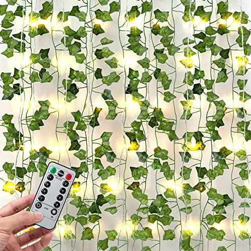 JACKYLED 84Ft 12 Pack Artificial Ivy Garland Fake Plants, Ivy Vines Leaves with CE Certified 80 LED String Lights, Hanging Ivy Lights for Bedroom Garden Party Wall Room Decor