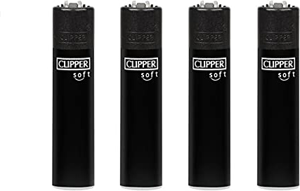 Pack de Clipper 4 Mecheros Encendedores Liso Soft Touch All Black Negro CP11RH Y 1 Llavero Hibron