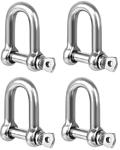 TERF M10 Heavy Duty Commercial D-Shackle Steel M10 (10mm) D-Shackle Ring Use For Heavy Duty Construction Rigging Vehicle Recovery Hauling Tie Downs Hanging and Multi Purpose Use - Pack of 4, Silver