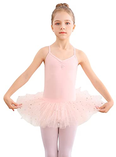 Bezioner Balettkläder för barn, tutu, balettklänning för flickor, bomull, balettrikå, balettdräkt, dansklänning med kjol, rosa 150