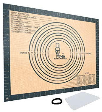 Dick Teigmatte Antihafte Backmatte aus Silikon Groß Silikonmatte Teigunterlage Ausrollmatte Dauerbackfolie Rutschfeste Backunterlage mit Messung 50 x 40cm, Teigschneider für Fondant Pizza Matte, Grau