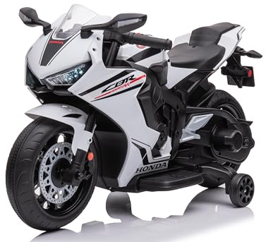 Moto elettrica per bambini Honda CBR 1000 12V di Mondial Toys - Motocicletta elettrica con accelleratore a pedale con Luci a LED e Suoni integrati (Bianco)