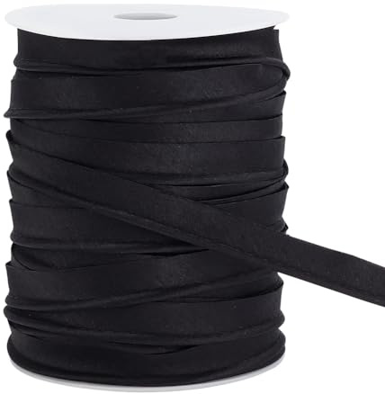 PH PandaHall Cinta de sesgo de tubería negra, 54 yardas/50 m de revestimiento de tubería de poliéster de 12 mm Cordón plegable para acabados de tuberías para tapicería Cinta para decoración