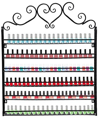 JINPRDAMZ Organisateur de vernis à ongles à 6 niveaux en métal en forme de cœur - Étagère murale de rangement pour parfum, huiles essentielles, rouge à lèvres - Noir