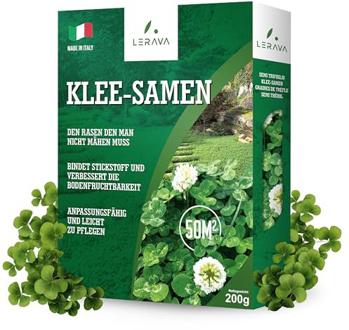 LERAVA® - trefle a semer - Blanc - 200g - Fixateur d'azote, améliore la fertilité, strisciante invasive - Pour pelouses et jardins - Floraison blanche, ombre modérée - trèfle blanc, graine trefle