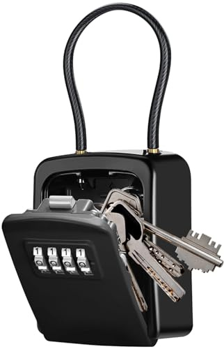 Key Lock Box,4-Digit Combination Key Safe Box,Resettable Code Security Key Storage Box with Removable Shackle for Indoor Outdoor Home, Office, Garage, School, Gym, Airbnb
