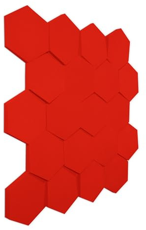 Keyhelm Pannelli Fonoassorbenti Esagonali 3D, Pacco da 20 (1m²), Correzione Acustica Medio-Alte Frequenze, per Studi di Registrazione (RAL 3020 Rosso Traffico)