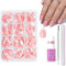 French Short Round Press-on Nails - 240Pcs French Tip False Nails With Glue, Pink Glossy Full Cover Nail Art Manicure