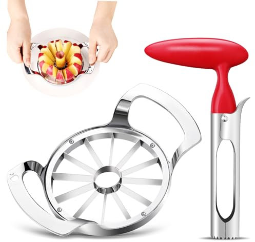 Lasnten Set of 2 Apple Slicer and Corer Set Stainless Apple Corer Apple Core Remover with Non Slip Handles Apple Cutter Apple Slicer 12 Slices for Kitchen Tomato Pear Peach Cutting