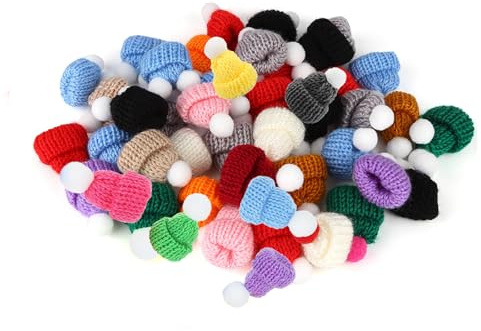 Mini Bonnet de Noël,50 PCS Mini Chapeaux Chapeaux Tricotés Chapeau Mini Bonnet de Noel en Tricot Mini Poupées de Noël pour l'art Bricolage Artisanat Tricot Décoration Ornements d'arbre de Noël