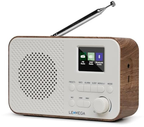 Tragbares DAB+-Radio mit Bluetooth | Wiederaufladbarer Akku mit 15 Stunden Spielzeit oder Netzbetrieb | Farbdisplay Kleines DAB-Radio mit Wecker, UKW, 40 Voreinstellungen, Kopfhöreranschluss | LEMEGA