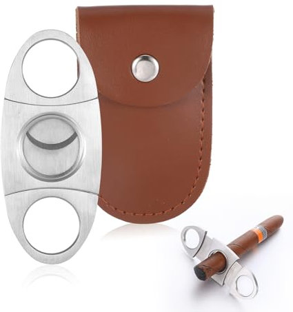 Zigarrenschneider, Zigarren Cutter, Doppelte Klinge Schere, Kann Zigarren Präzise Schneiden, Kompatibel mit Den Meisten Zigarrengrößen, Wird mit 1 Aufbewahrungstasche aus Leder Geliefert