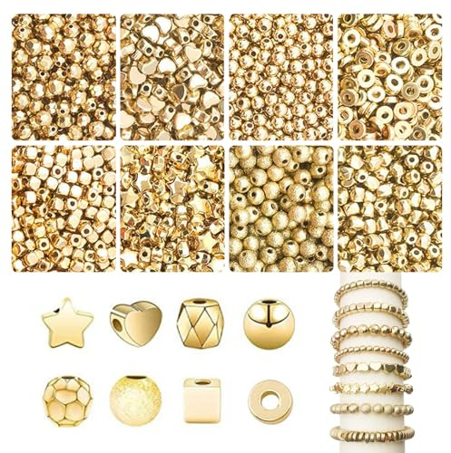 800 Pezzi Perline Dorate Rotonde Dorate Perlina A Crimpare in Metallo Piccola 1 Rotolo di filo di Cristallo Perlina Rondelle Vuota Liscia per Collane Orecchini Braccialetti e Altri Artigianali