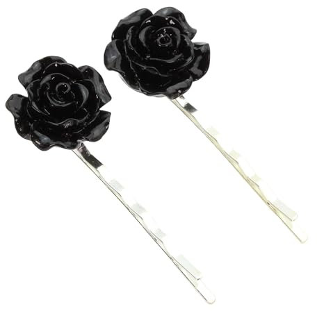 bluebubble ENGLISH ROSE 2 Pcs Solid Colour 22mm Flower Hair Clip Slide Pin on Gift Card (Midnight Black)