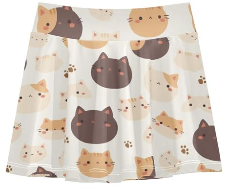 Jupes athlétiques en forme de chat mignon pour filles avec short intégré - Jupe-short fluide pour petites filles et enfants - Jupe-short plissée avec poches, beige, 5-6 Ans
