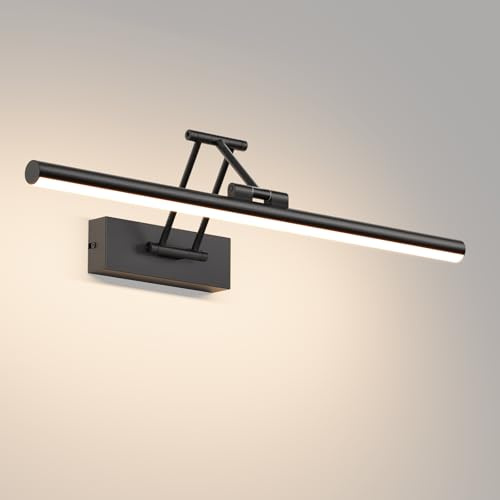 Klighten Led Miroir Lampe Salle de Bain 50cm,16W 1200LM Lampes de salle de bains,Rotating Lampe Miroir Salle de Bain Ip44, Aluminium Applique Murale, Miroir Salle de Bain Blanc naturel 4000K,Noir