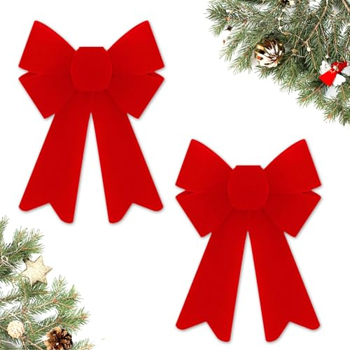 Noeud Sapin de Noel Rouge 15x13cm Noeud pour Sapin Ruban Sapin de Noel PVC Noeuds Noël Velour pour Les Portes, Sapins de Noël, Fenêtres et Les Cheminées