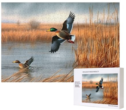 Puzzle de 300 pièces avec boîte de rangement, chasse au canard sauvage - Puzzle en bois imprimé - 40 x 28 cm - Pour adultes et enfants - Jeu décoratif amusant en famille