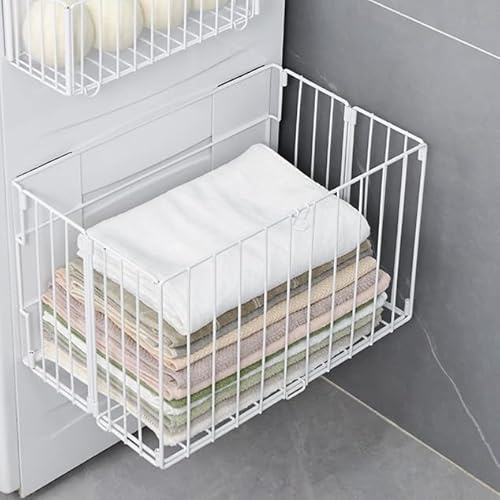 ADVEZO Magnetic Collapsible Laundry Basket, Foldable Metal Laundry Hamper for Washing Machine Side, Space Saving Pop Up Hamper, Laundry Room Organization and Storage (White)