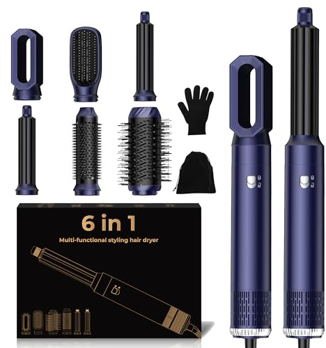 UMIGA Seche Cheveux 6 en 1, Brosse Soufflante Brushing avec Hair Dryer, Boucleur a Cheveux Automatique, Lisseur cheveux, Airbrush Hair Styler, Airstyler Cadeaux Set pour Femmes Styling - Gold